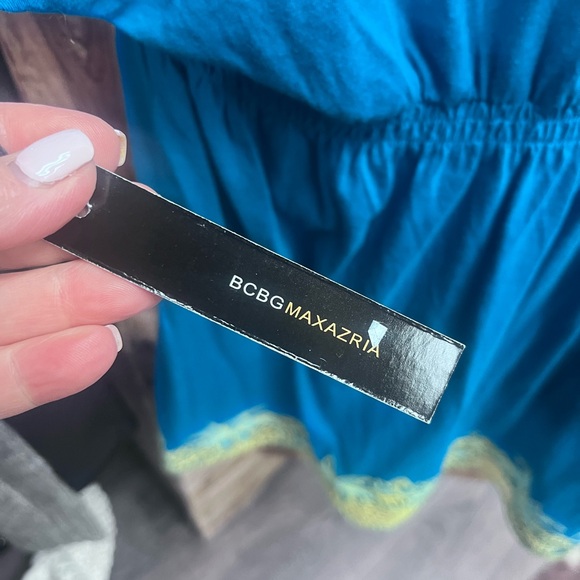 BCBGMaxAzria Teal Dress with Lime Crochet and Gold Embroidery - Picture 6 of 6